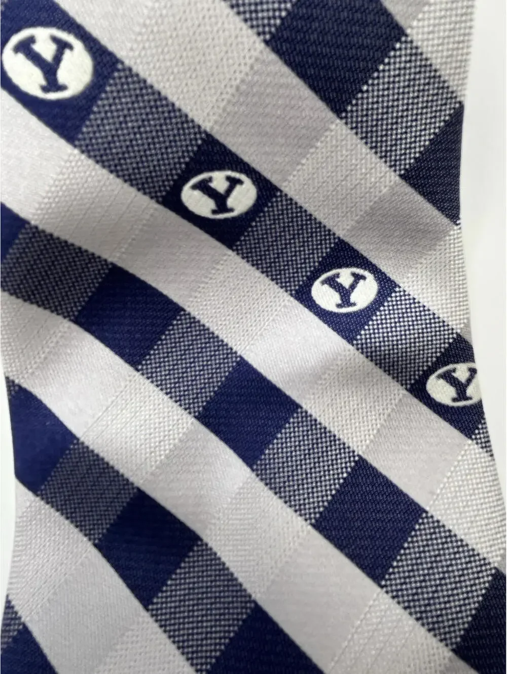 BYU Brigham Young University  Cougars Tie Blue and Silver Check Long 3.5 X 64